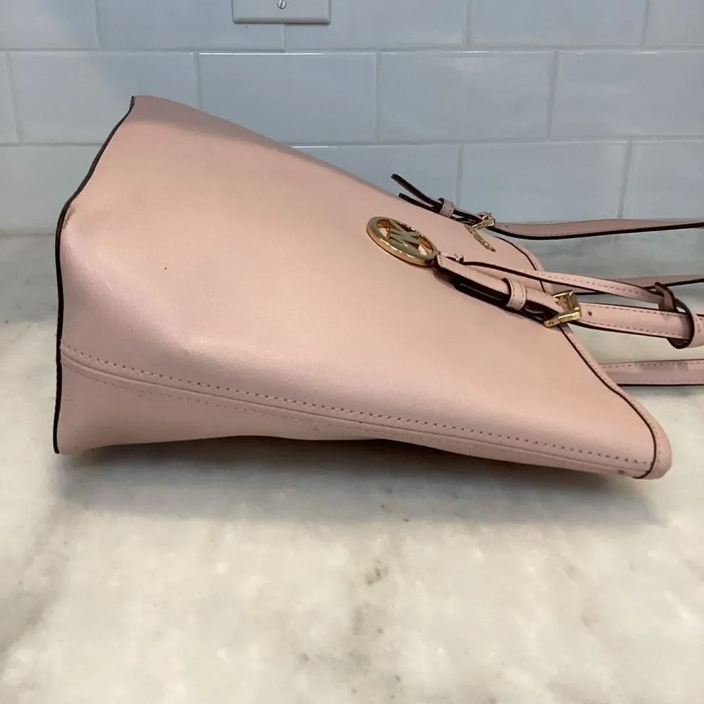 Michael Kors Purse Handbag Leather Jet Set Carry All Pink Tote Bag Pocketbook